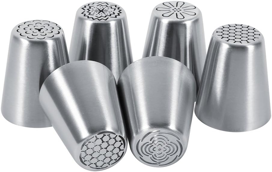 6PCS Cake Icing Piping Nozzles, Stainless Steel Pastry Decorating Tips for Flowers, Perfect for Cakes and Cupcakes