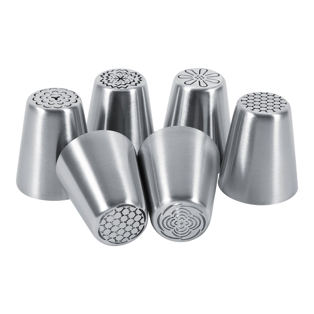 6PCS Cake Icing Piping Nozzles, Stainless Steel Pastry Decorating Tips for Flowers, Perfect for Cakes and Cupcakes
