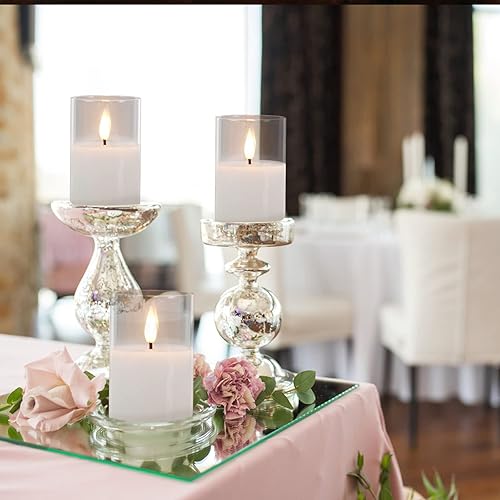 Miniatura 2 de VIODAIM Velas votivas de vidrio transparente sin llama velas votivas LED parpadeantes con control remoto y temporizador para centros de mesa de boda