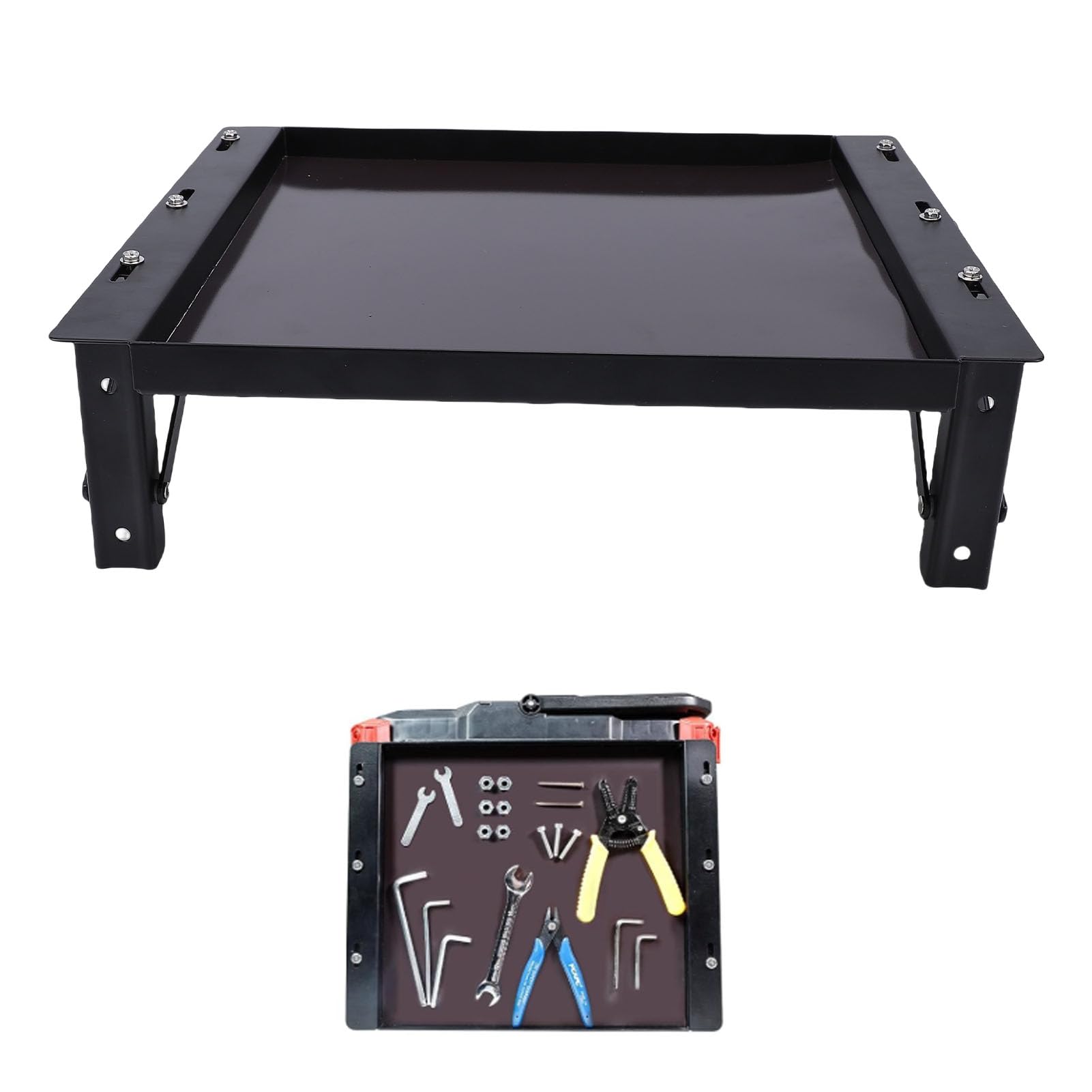 Akozon Mesa Magnética Plegable de 11.81x11.81 Pulgadas, Caja Herramientas Alta Resistencia, Bandeja con Implemento Instalación Apto para Organización Cajas Herramientas, Automáticas