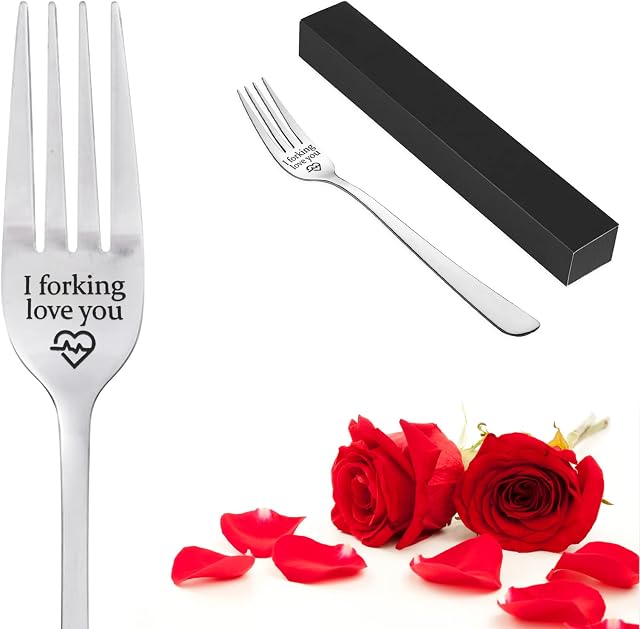 MOTONG Engraved Fork, I Forking Love You, Personalized Design Stainless Steel Forks with Luxury Black Box Perfect Valentine's Day Festival Gifts for Friends, Boyfriend, Girlfriend for Christmas, Gifts