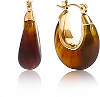 Fullpop Vintage Chunky Hoop Earrings for Women - 14K Gold Plated Resin Lightweight Hypoallergenic Drop Earrings