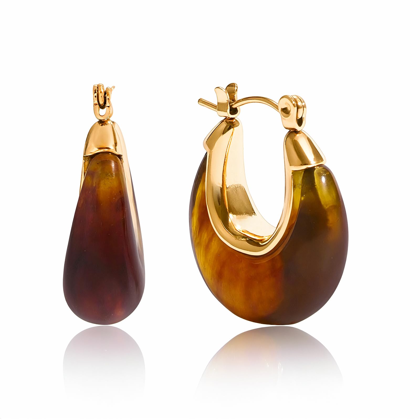 Fullpop Vintage Earrings for Women, Chunky 14K Gold Plated Resin Hoop Earrings Lightweight Hollow Drop Earrings Hypoallergenic Earrings for Women Vintage Anthropologie Jewelry Gifts for Women
