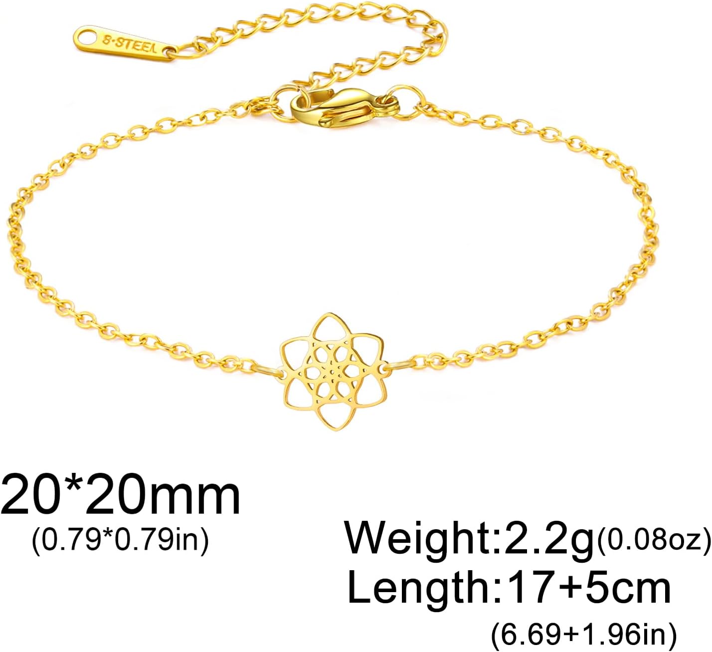 Amaxer Celtic Knot Gold Bracelets Stainless Steel Trinity Knot Flower Pendant Adjustable Bracelet for Women (Single chain) - Image 5