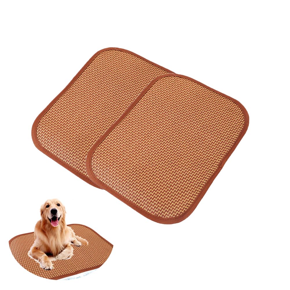 UtySty 2 Pack Cat Cooling Mat Self Cool Pad Seats Summer Bamboo Rattan Woven Sleeping Rest Mats for Pets Puppy Dog Kitty Kennels Crates Guinea Pig
