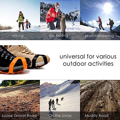 11 Spikes Crampons, Upgraded Version Stainless Steel Anti-Slip Microspikes, Ice Cleats Grips for Hiking Shoes and Boots, Hiking Fishing Walking Mountaineering (Black, Medium:Men(7-10)/EU:40-44)