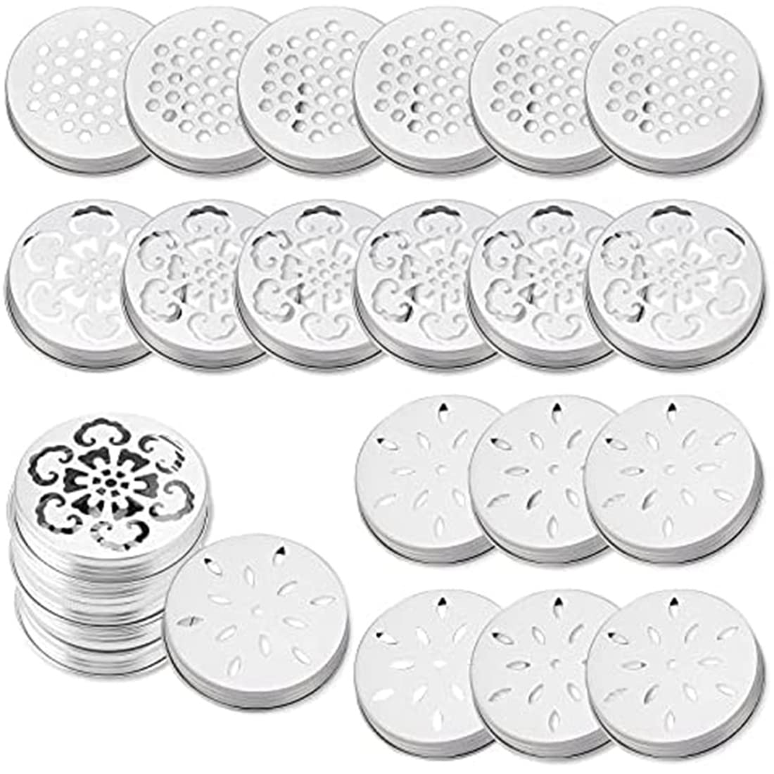 CTRLZS 30Pcs Jar Lids Cover 3 Style Hollow Candle Topper Shade Jar Lid for,Candle, Ball,Regular Mouth Jar,Etc