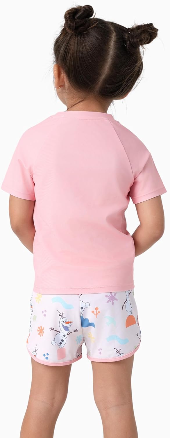 Disney Frozen Elsa Princess Girls Two Piece UPF 50+ Protection Quick-Dry Short Sleeve Swim Sets Rashguard Bathing Suit - Image 4