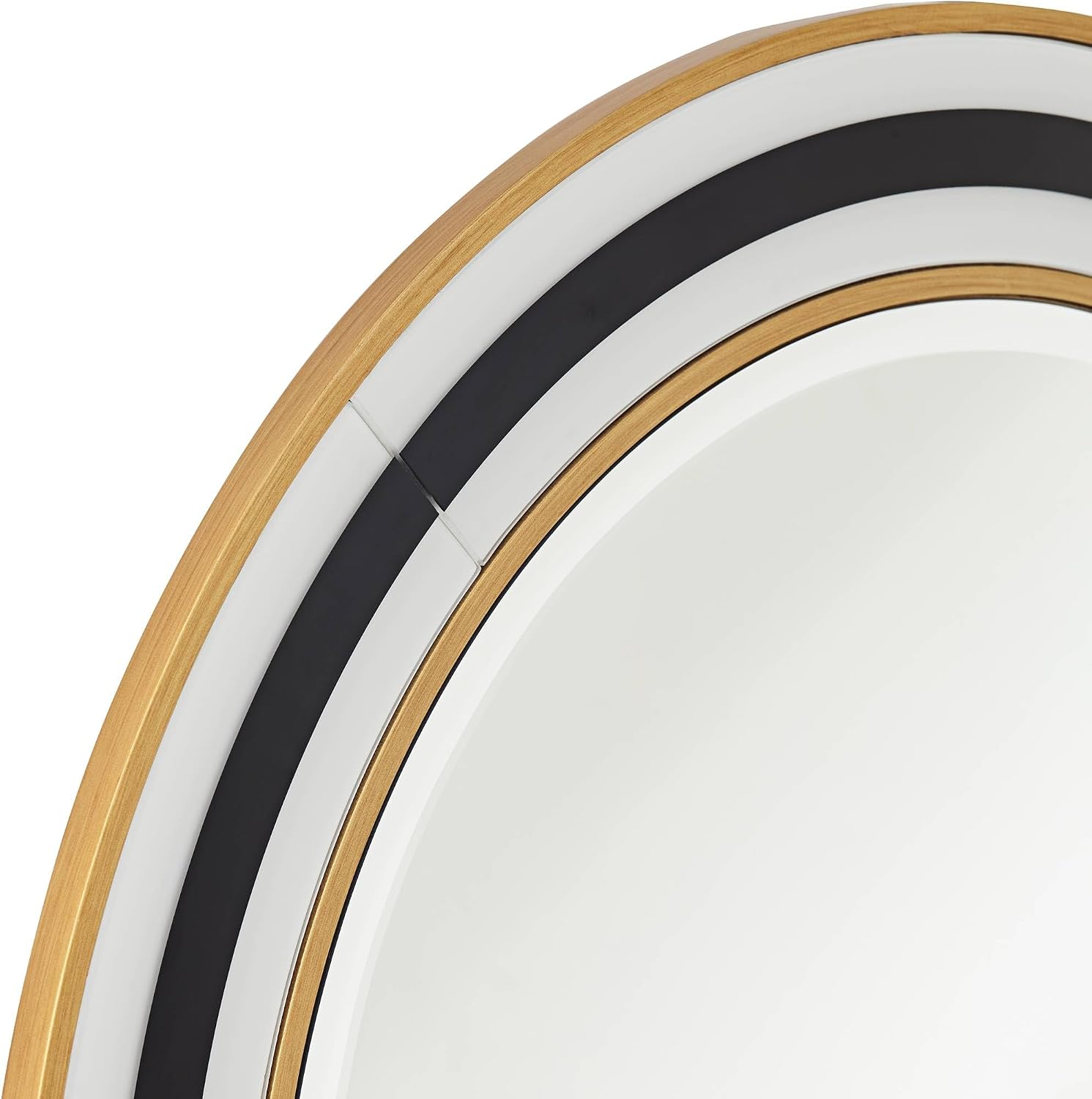 Possini Euro Design Cape Cod Round Vanity Decorative Wall Mirror Modern Beveled Glass Matte Black White Brushed Gold Striped Frame 31 1/2" Wide for Bathroom Bedroom Living Room Home Office Entryway