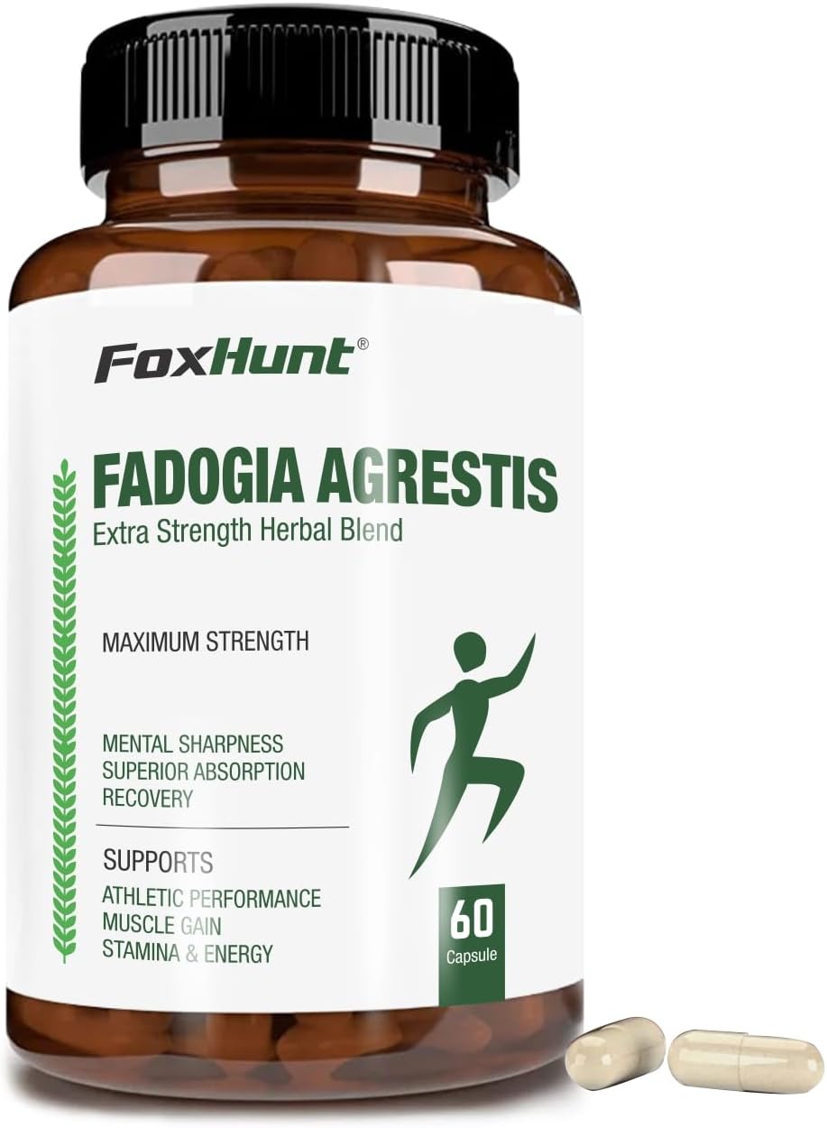 FOX HUNT Fadogia Agrestis 600mg 1200mg Per Serving Powerful Extract to Support Athletic Performance, Maximum Strength Men,s Health Supplement for Muscle Growth 60 Capsules (Pack of 1)