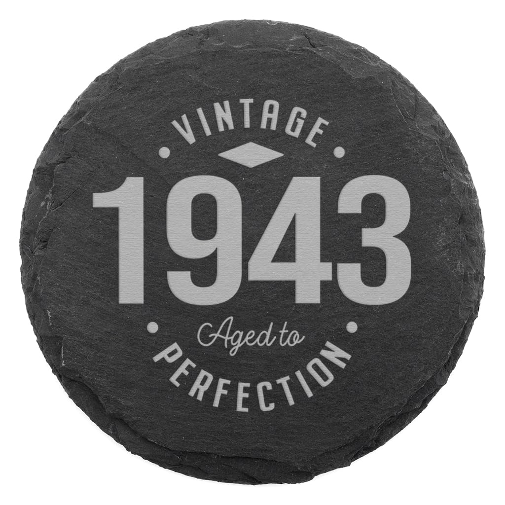 1943 Slate Coaster Drink Mat Birthday Occasion Gift For Him/For Her, ‘Vintage Aged To Perfection’ Unique Present for Husband, Wife, Grandad, Grandma, Nan, Nanny, Grampa