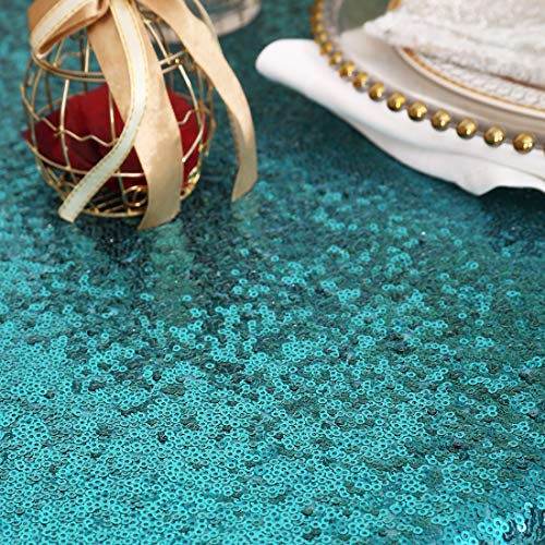 PartyDelight Teal Sequin Tablecloth Rectangle 60x102 Shimmer Table Cloths Sparkle Glitter Decorations by PartyDelight - Image 3