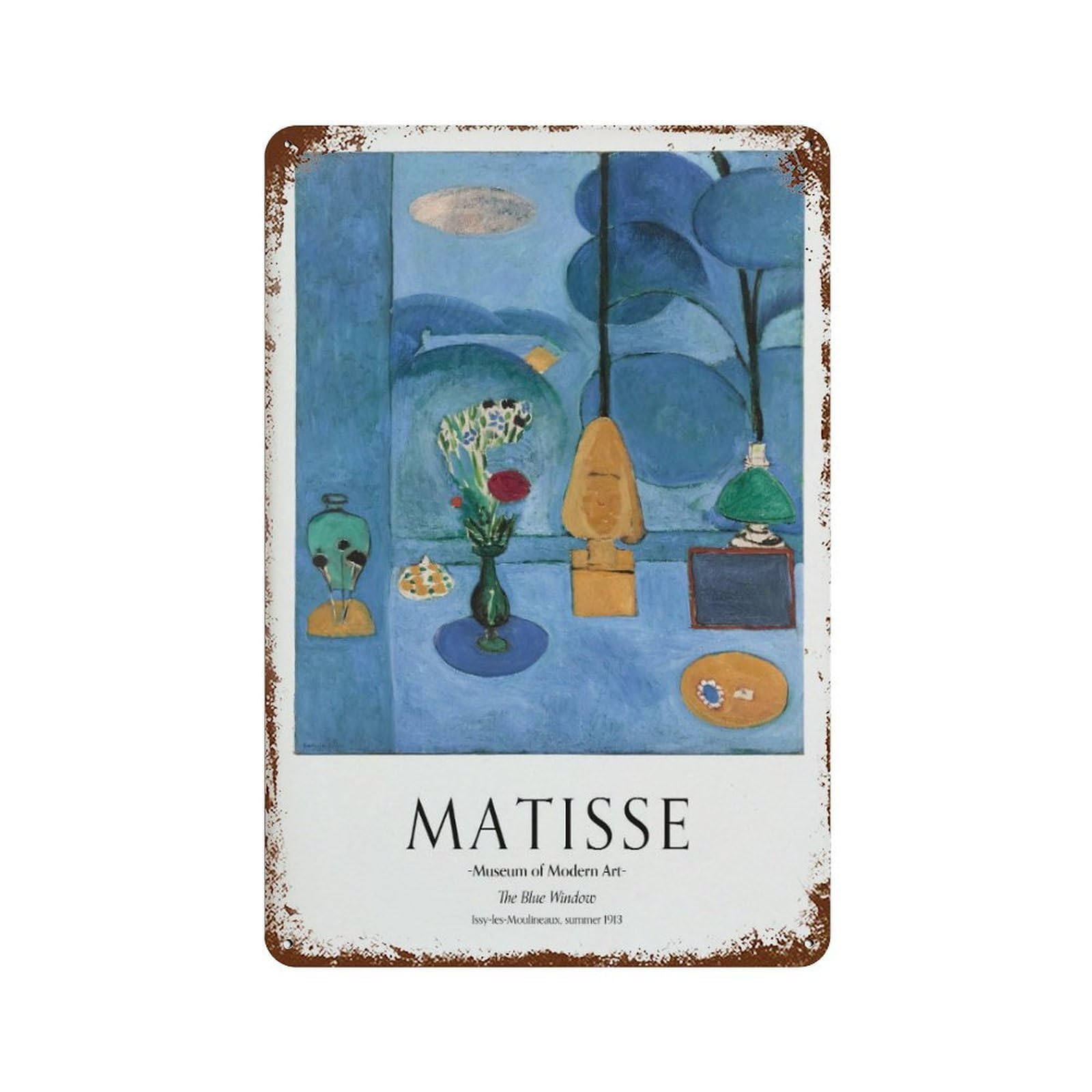 xiaoxiaoshen Henri Matisse, The Blue Window, Modern Wall Decor Art Metal Tin Poster Modern Home Decor Art Home Bar Shop Decorations Vintage Sign 30x20cm
