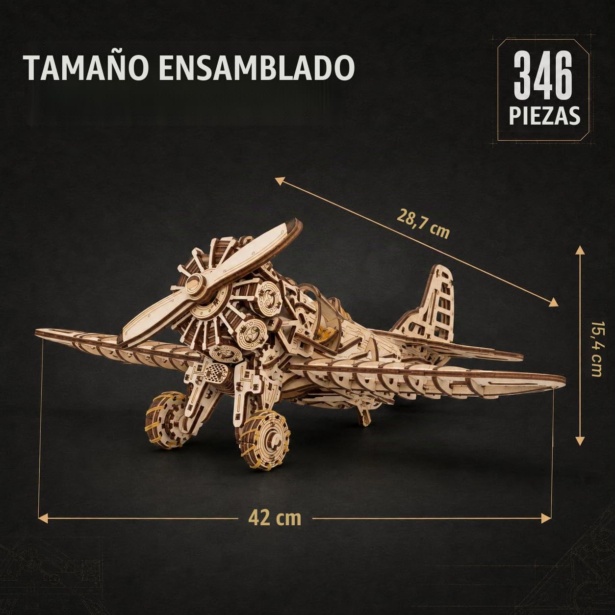 EWA Eco-Wood-Art - Avion - Rompecabezas mecánico 3D de Madera - Rompecabezas para Adultos y Adolescentes - Montaje sin Pegamento - 346 Piezas