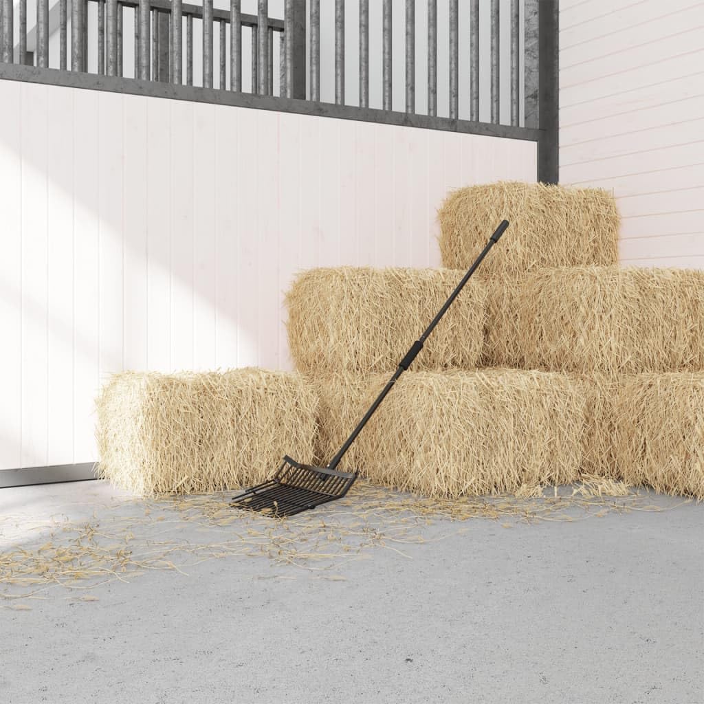 vidaXL Horquilla de rastrillo con 14 púas de acero negro, horquilla para caballos, horquilla metálica, horquilla para compost
