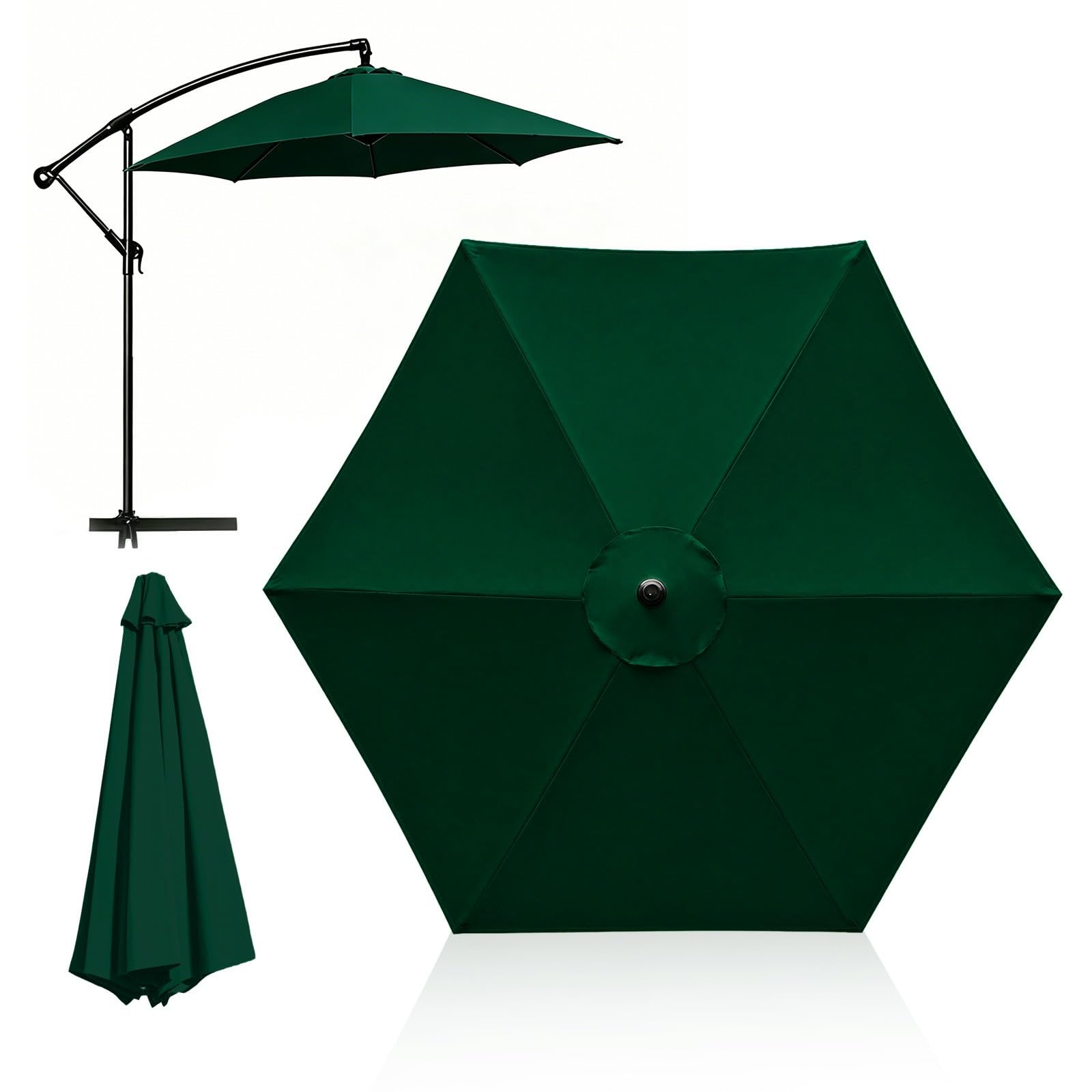 Replacement Parasol Canopy, Replacement Parasol Fabric Cover Garden Umbrella Cover, Anti-Ultraviolet Patio Umbrella Cloth Sun Canopy for Garden Patio Beach Umbrella (Dark Green, 2.7m/6 Ribs)