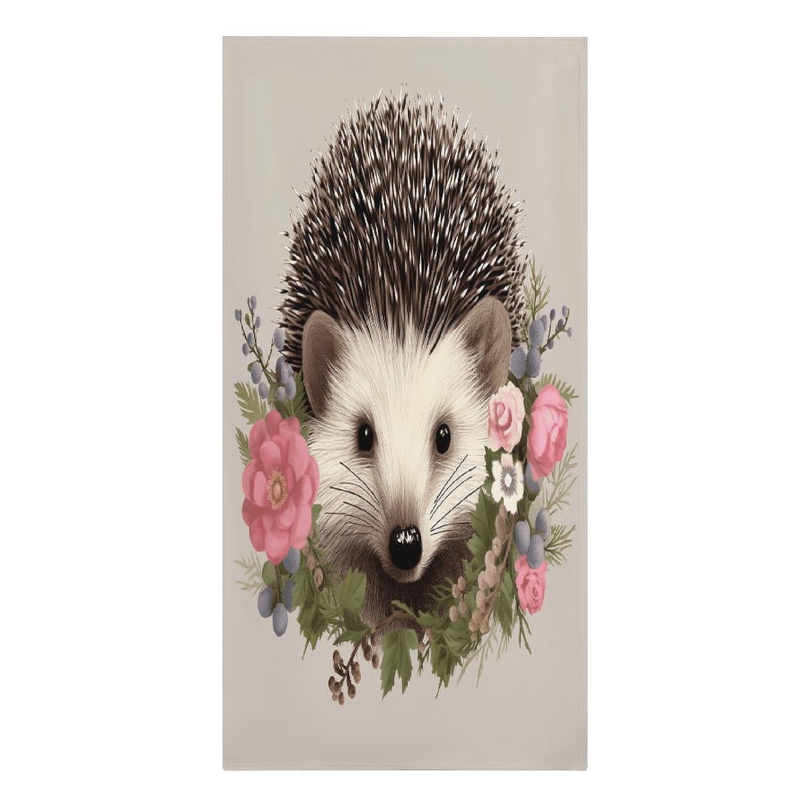 VstaDank Hedgehog in Floral Wreath Beach Towel Vacation Essentials Sand Free Soft Quick Dry Swim Towels 61"x30" Modern Extra Large Towels Lightweight Microfiber Beach Towel for Swimming Pool