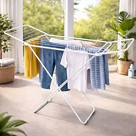 Varal de Chão Premium com Abas Dobrável Slim Aço Resistente Compacto Portátil Leve Dobrável com Pintura Epóxi Ideal para Apartamentos Lavanderia Varal de Roupas Interno Externo Prático Durável