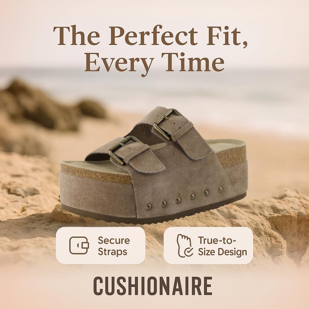 CUSHIONAIRE Guru Platform Sandals Women Footwear – Comfortable Genuine Leather Footbed Studded Chunky Slide Summer Sandals for Women 2025 - Image 9