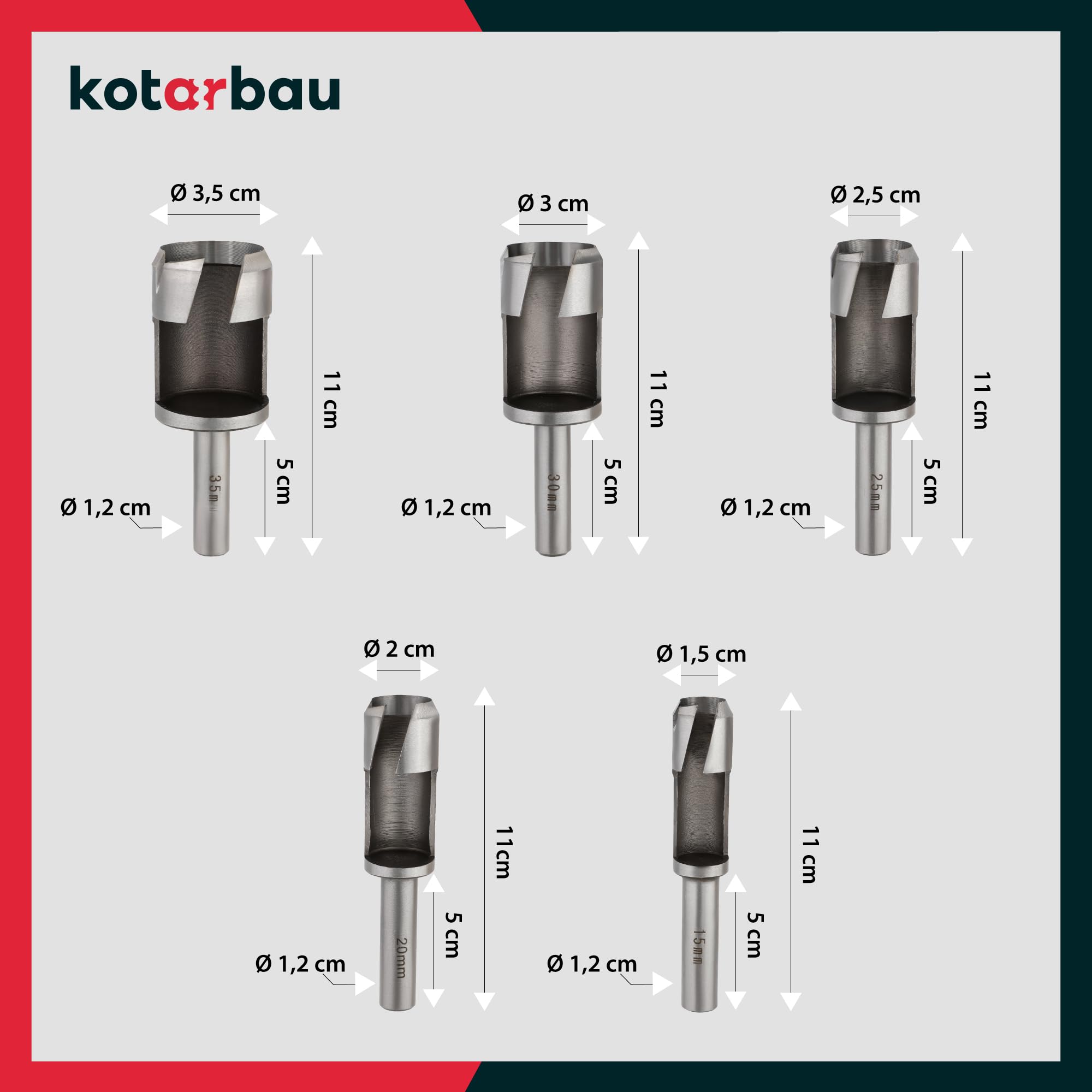 KOTARBAU® Juego de 10 brocas para madera (15-35 mm, con caja de madera)