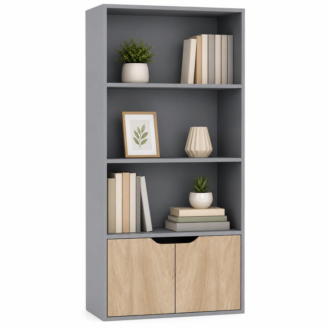 URBNLIVING 4 Tier Wide Wooden Bookcase Cupboard with 2 Doors Storage Shelving Display Shelf Cabinet Unit