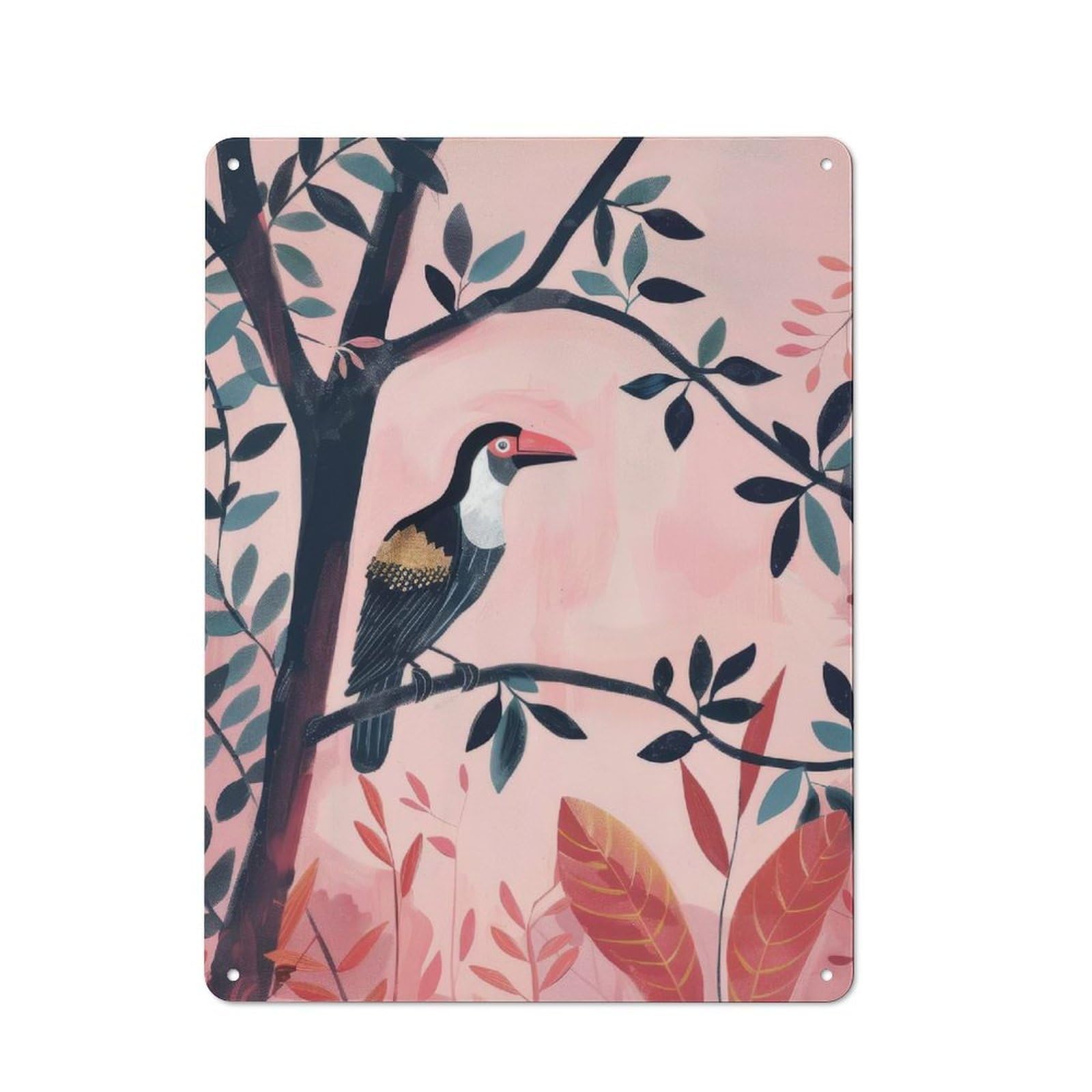 Junmoney Bird On Branch Rustic Tin Sign 40X30cm Featuring For Bar Or Restaurant, A Housewarming Gift For Bar Decor Enthusiasts