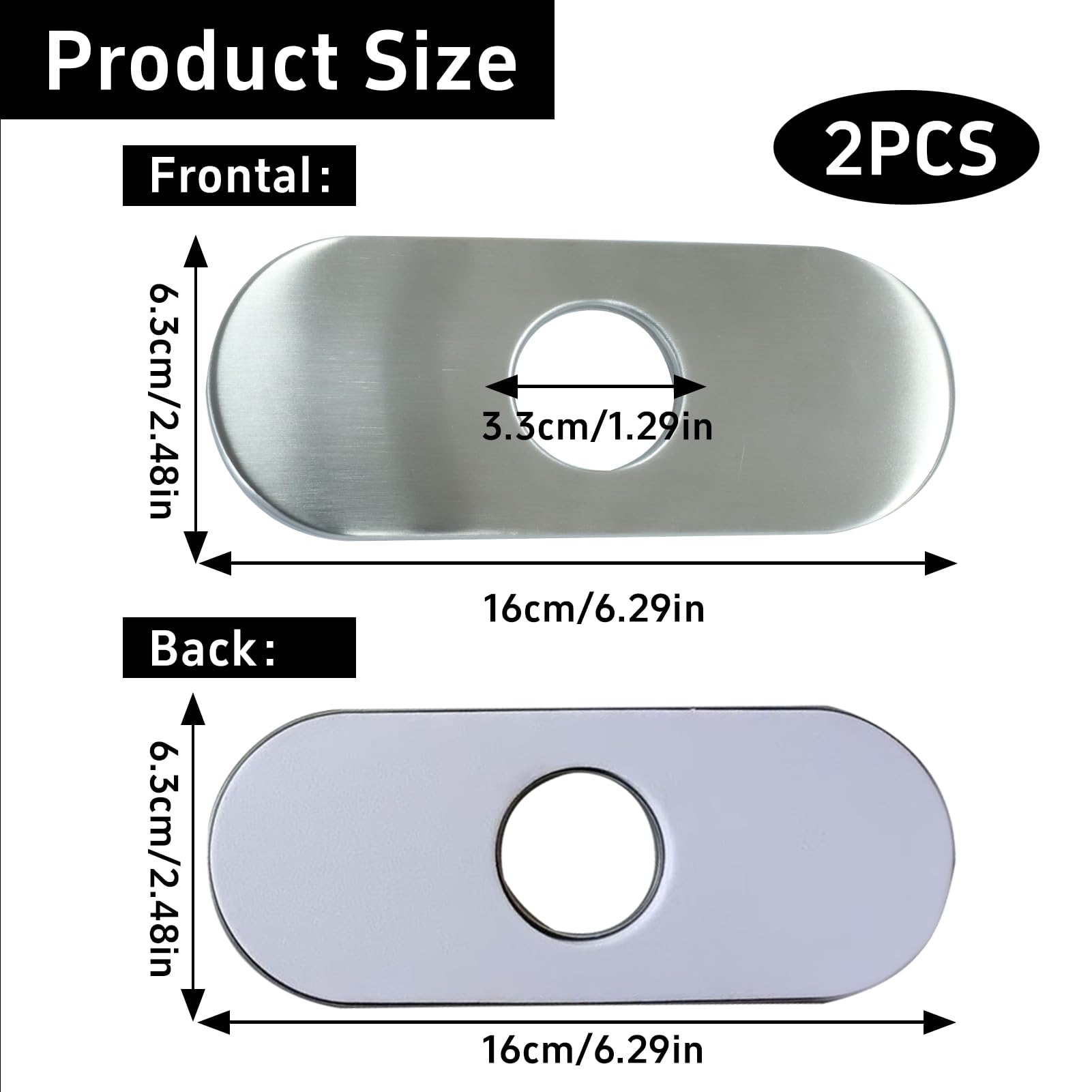 2 PCS Piastra di Copertura per Rubinetto, in Acciaio Inox 304, 35 mm, Rosetta Brushed Anti Macchia per Lavelli da Cucina e Bagno, Design Elegante e Facile da Installare