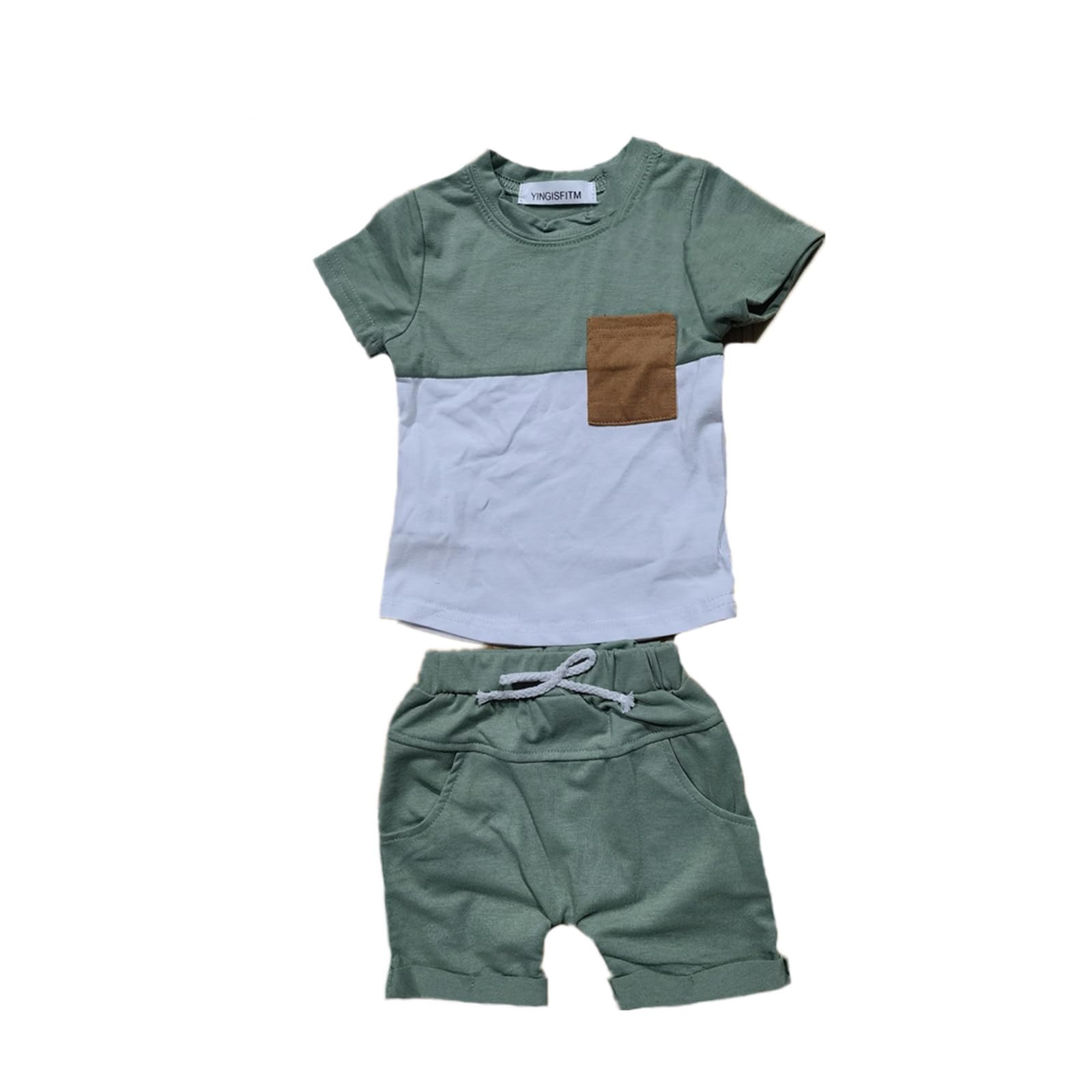 YINGISFITM Toddler Baby Boy Clothes Letter Short Sleeve T Shirt Top Boys Shorts with Pocket Cute Summer Outfit 2Pcs Set, Block Green, 2-3T