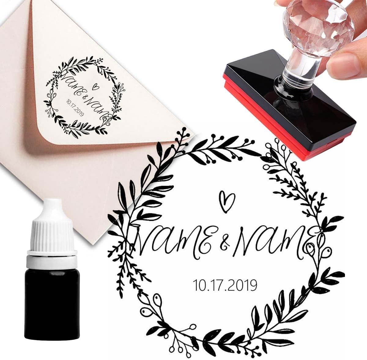 Custom Stamp Handmade with Love Stampin' Pads Heart and Fe Serie Address Business Stamps Labels Personalized Stamp (Pattern Style 5)