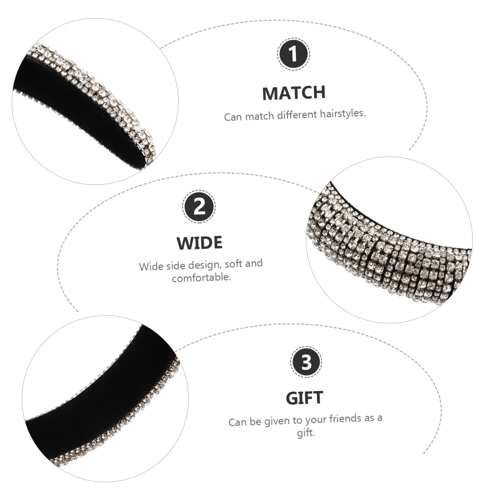 3 Piezas Venda Joyas De Piedra Para Mujer Diadema Elástica De Cristal Diademas De Moda Para Mujer Diadema Retro Antideslizante Algodón Trabajo De Perder