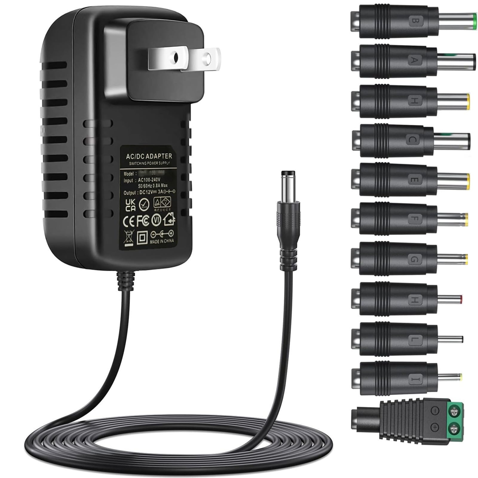 汎用12V 3A ACアダプター DC12V パワーサプライー 1A 2A 3A対応 11種変換ジャック LEDテープライト・監視カメラ・モニターなお給電用 電源アダプター 充電器交換用 インバーター 変換アダプター 12V AC-DC安定化電源