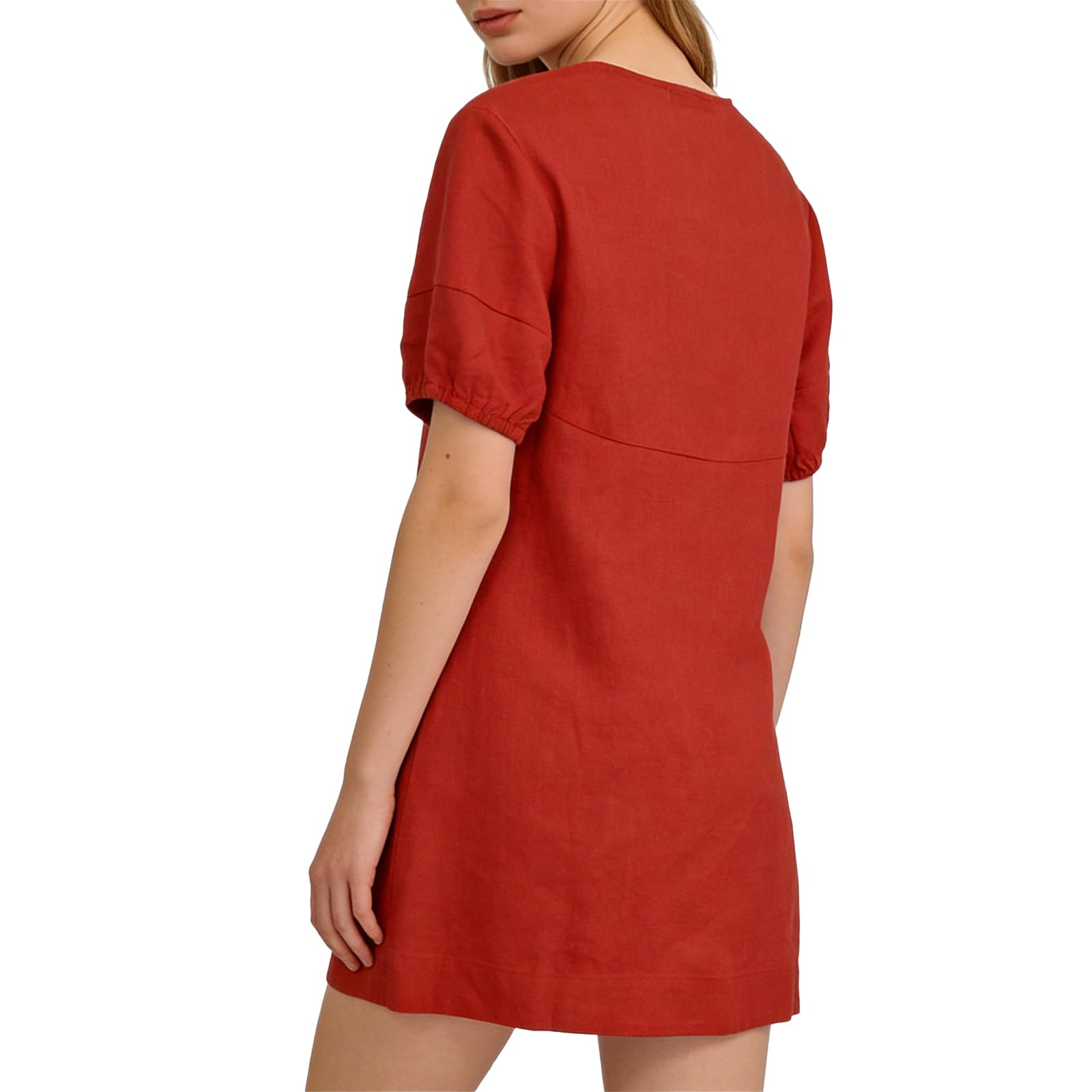 Amazhiyu Robe d'été en lin pour femme - Mini robe d'été - Courte - Coupe trapèze - Robe de plage - Col en V - Manches courtes - Élégante