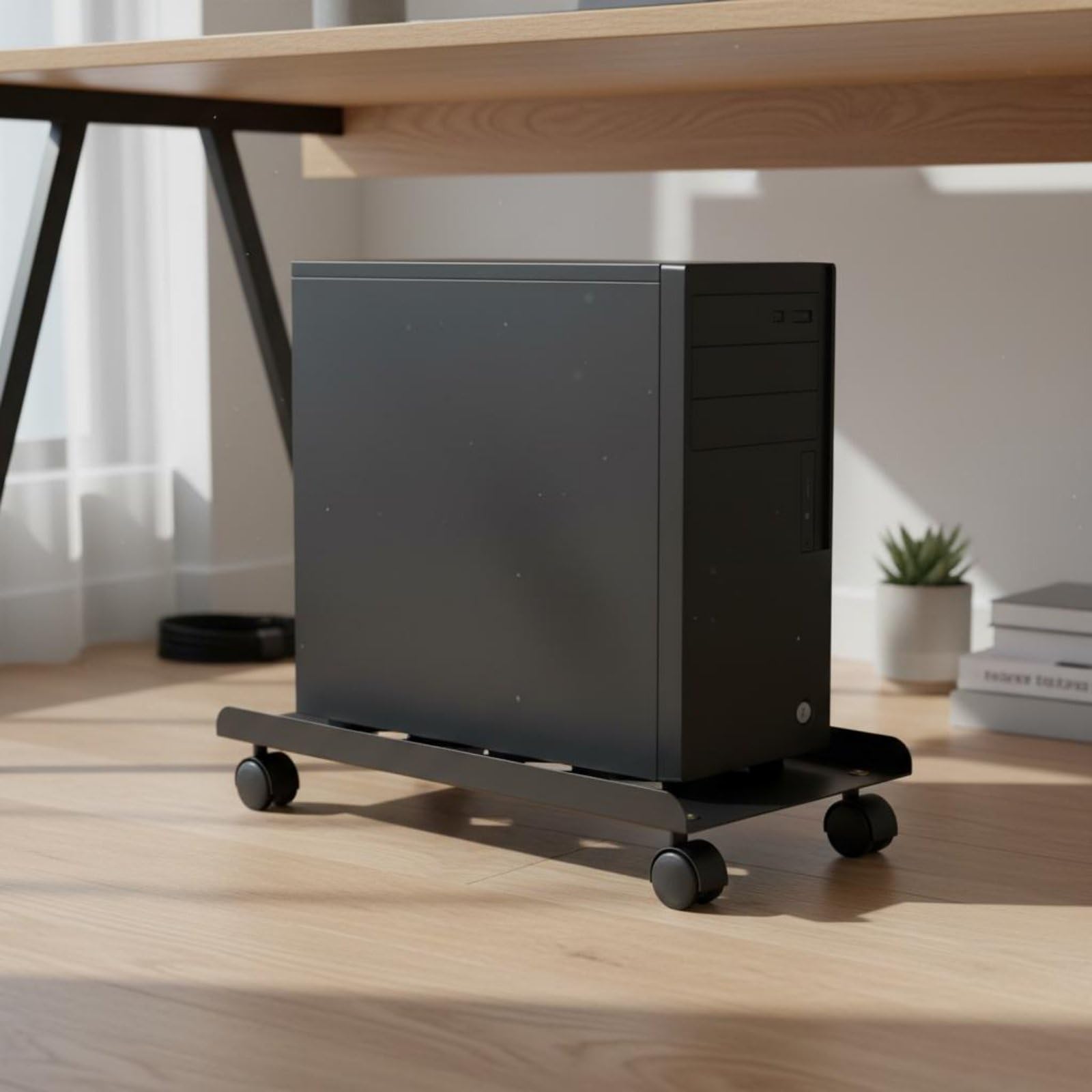 Soporte para Torre de Computadora con Carrito Ajustable Base Rodante de CPU y Porta Gabinete Acero al Carbono Resistente, Soporte De CPU Negro, 1.3mm De Grosor, Ajustable De 20-31cm