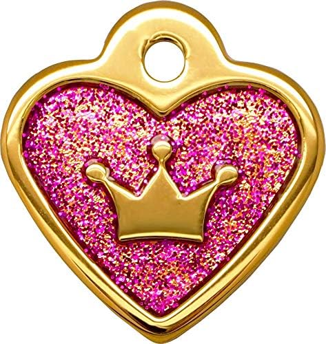 Gold Fushia Glita Heart Small Personalized Pet Tags Dogs & Cats ID Custom Engraved Back