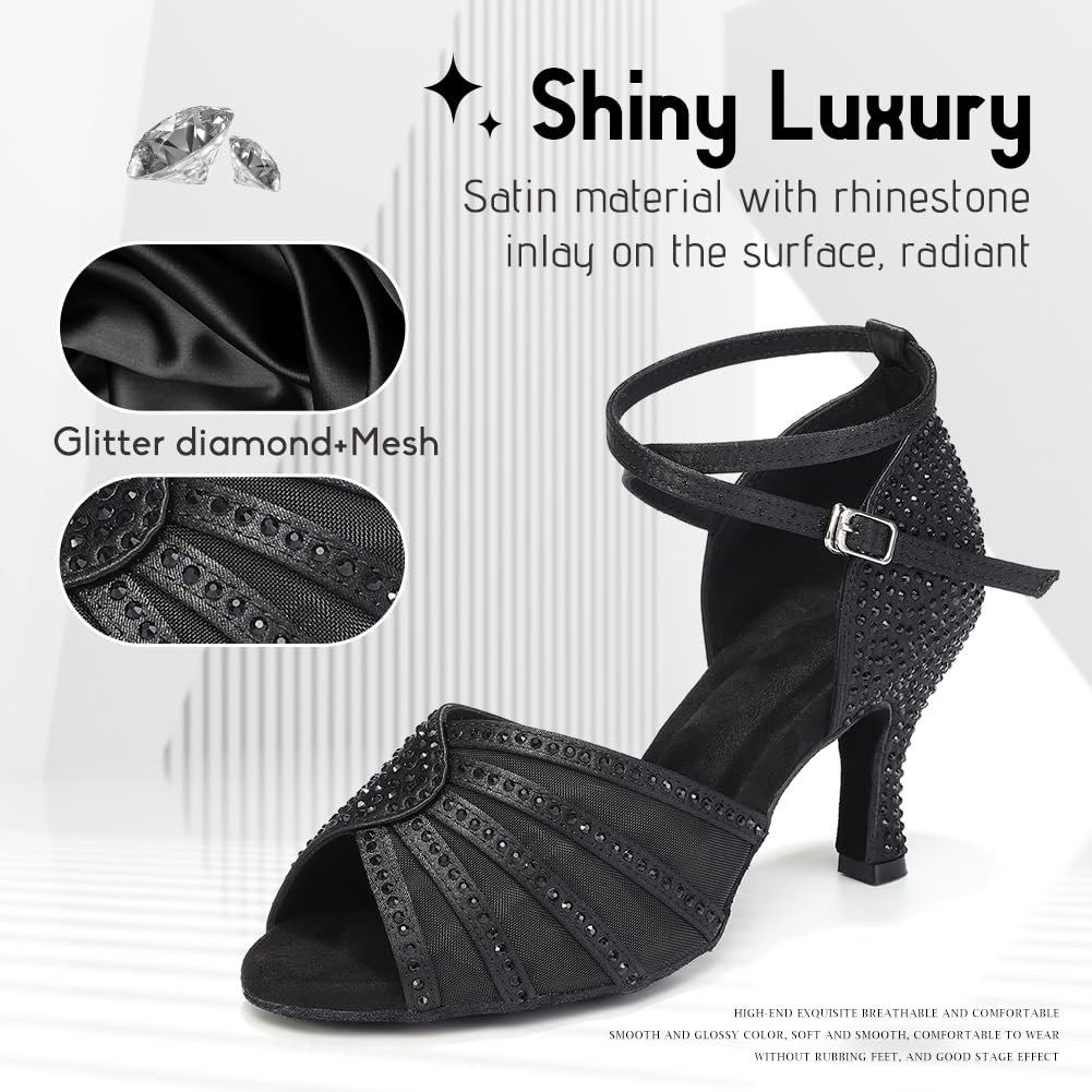 Scarpe da Ballo Latino Americano Donna Scarpe Ballo Salsa de Bachata con Strass Tacco 6cm Suola in Scamosciato