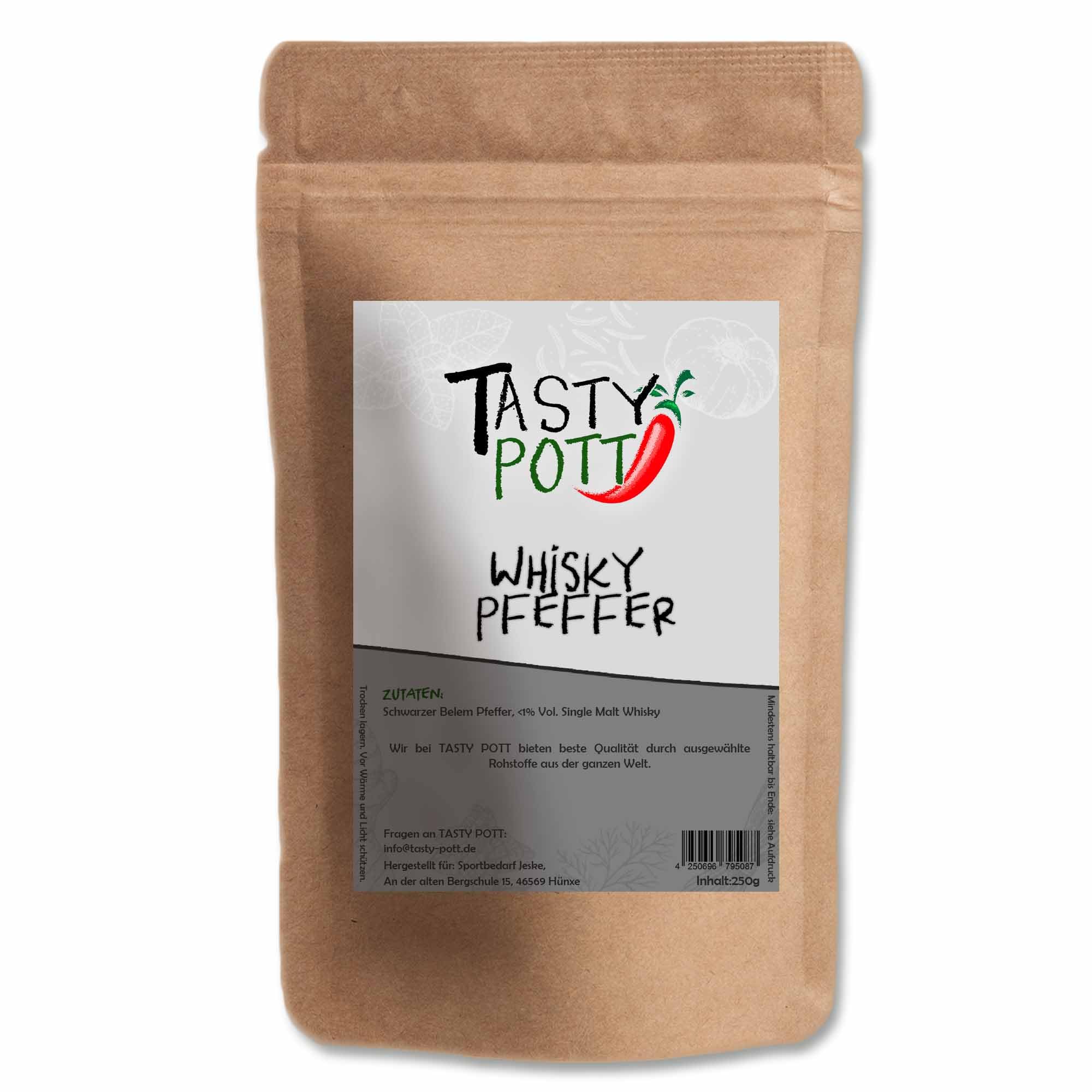 Tasty Pott Whiskypfeffer 500g Beutel | Kochen & Braten | Würzen & Marinieren | Steak Gemüse besonderer Geschmack | Genuss Aroma | Vorteilspackung Vorratsbeutel