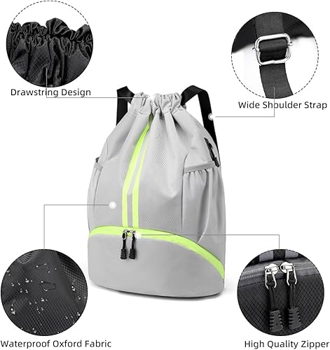 Miniatura 3 de Valleycomfy Mochila deportiva con cordón, resistente al agua, con bolsillos laterales de malla, compartimento para zapatos, mochila de gimnasio para