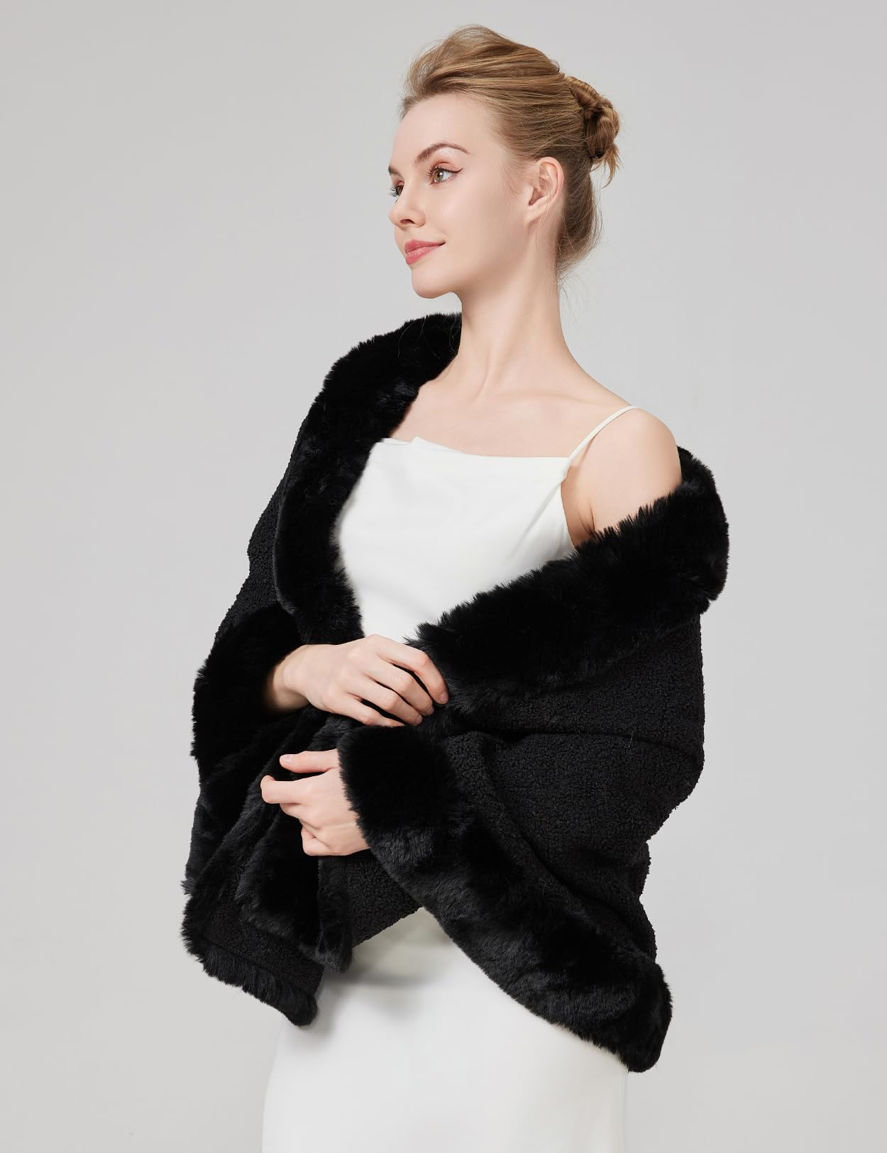 BEAUTELICATE Donna Stola Scialle Pelliccia Sintetica Coprispalle Sciarpa Bolero Calda Elegante per Sposa Damigella Matrimonio Invernale Cerimonia