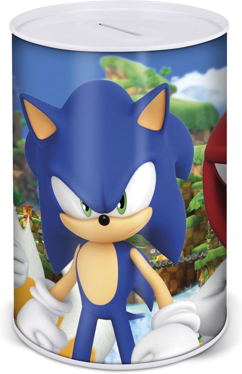 Srv Hub Sonic The Hedgehog Metallic Piggy Bank – Kids Coin Money Box – Break To Open Tin – Official Gaming Cash Savings Bank Size-15Cm
