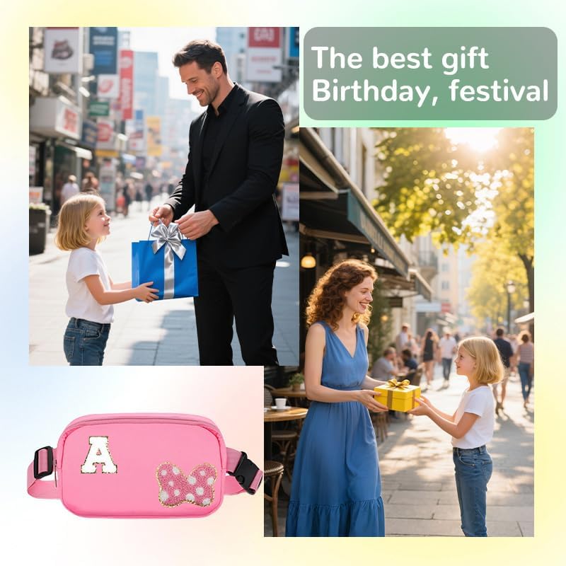 Chenille Initial Letter Bow Mouse Fanny Pack, Waterproof Park Crossbody Bag Christmas Birthday Gifts for Teen Girls Daughter Women Kids Adults Cute Belt Bag(A, Pink) - Image 6