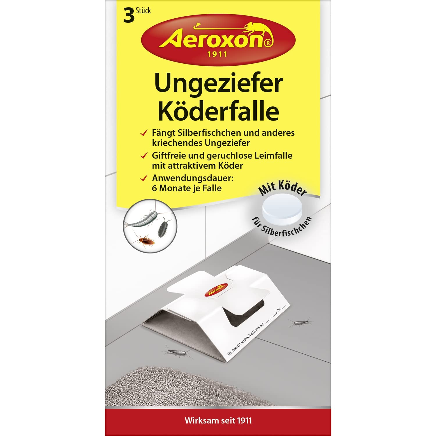 Aeroxon by BSI  Klebefallen  leistungsstark  zur Bekmpfung von  Silberfischen  Kakerlaken  Cloportes  aktiv bis zu 6 Monate  ungiftig   3 Stck geruchsneutral : Amazon.de: Garten
