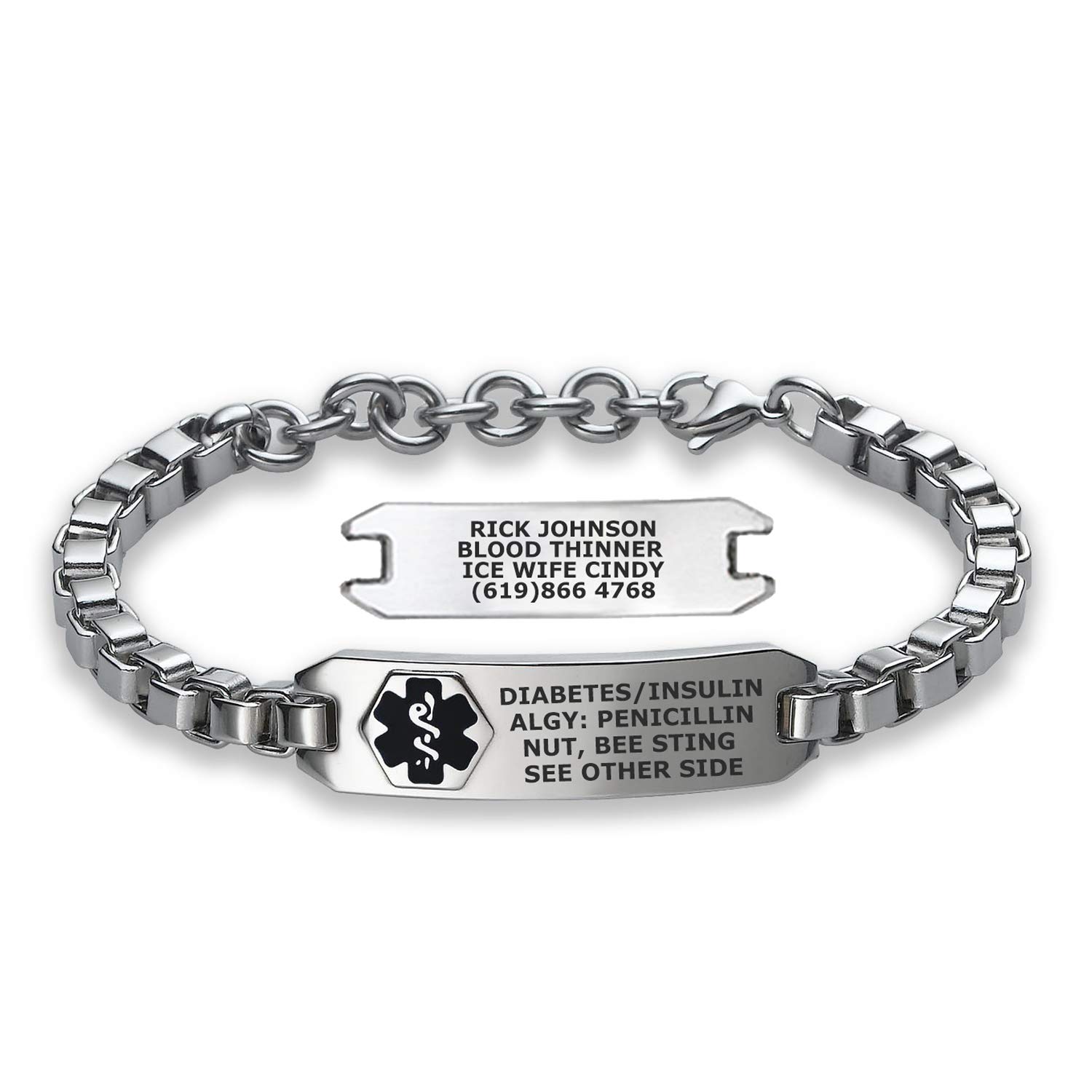 Divoti Deep Custom Laser Engraved Urban Medical Alert Bracelet for Men with Free Engraving - Allergy Bracelet - Adjustable (fits up to 8.5")