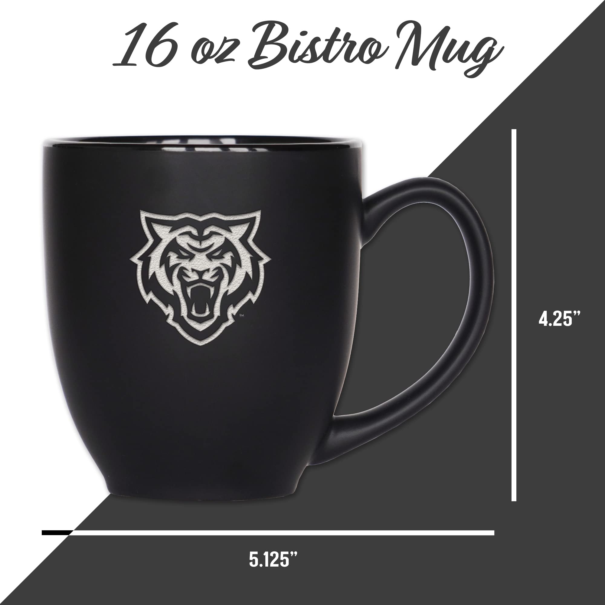 Rico Industries NCAA Idaho State Bengals Main - Taza de bistró negro mate de 16 onzas, para bebidas calientes o frías, logotipo del equipo grabado para una sensación única