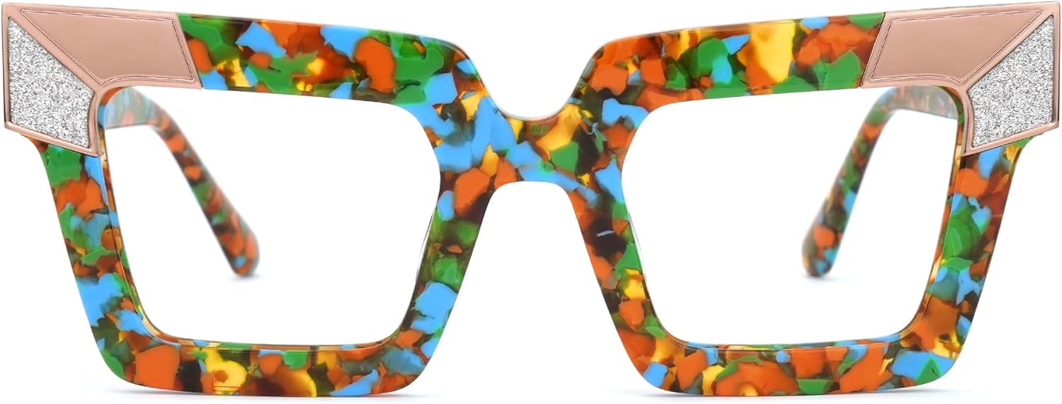 Zeelool Sqaure Glasses Frame for Women, Acetate Stylish Eyeglasses Frame with Non-prescription Clear Lenses ZJGA675299