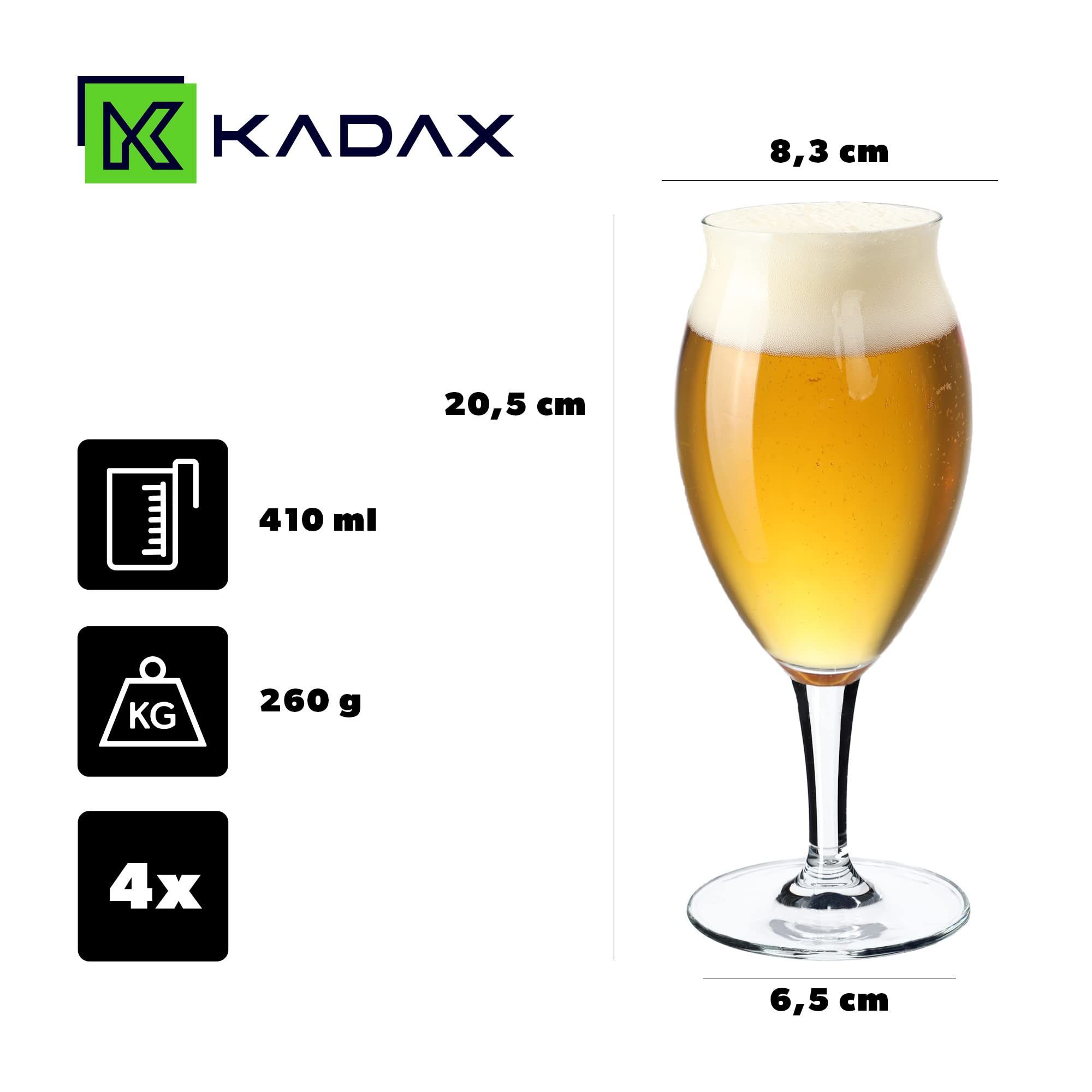 Verres à Bière KADAX - Lot De 6 - 400ml - Pied - Lave-vaissable - Idéal Bière Et Cocktails