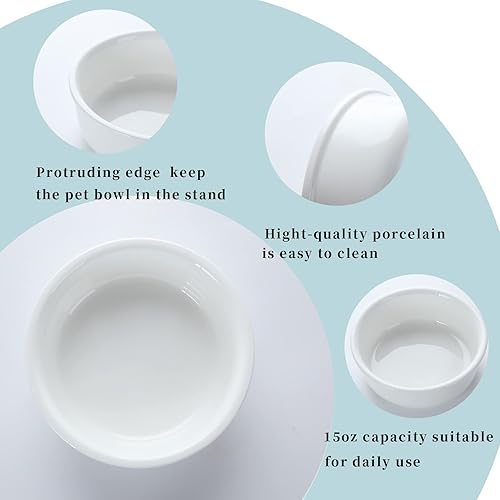 Miniatura 5 de GDCZ Ceramics - Cuencos elevados para perros pequeños con soporte de metal para alimentos y platos de agua para mascotas, 15 onzas (blanco)
