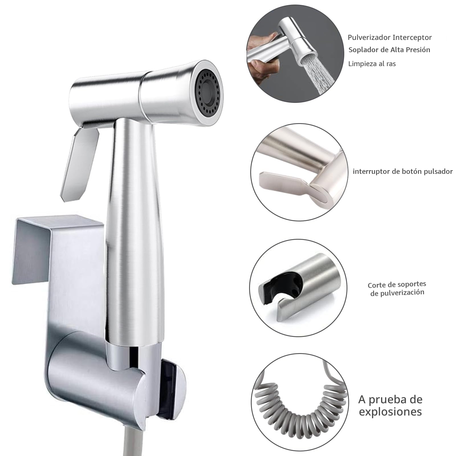 Juego de ducha de mano de acero inoxidable para bidé, accesorio de bidé con dispensador de grifo, gancho para manguera de muelle, dispensador de grifo, higiene del baño y limpieza de pañales