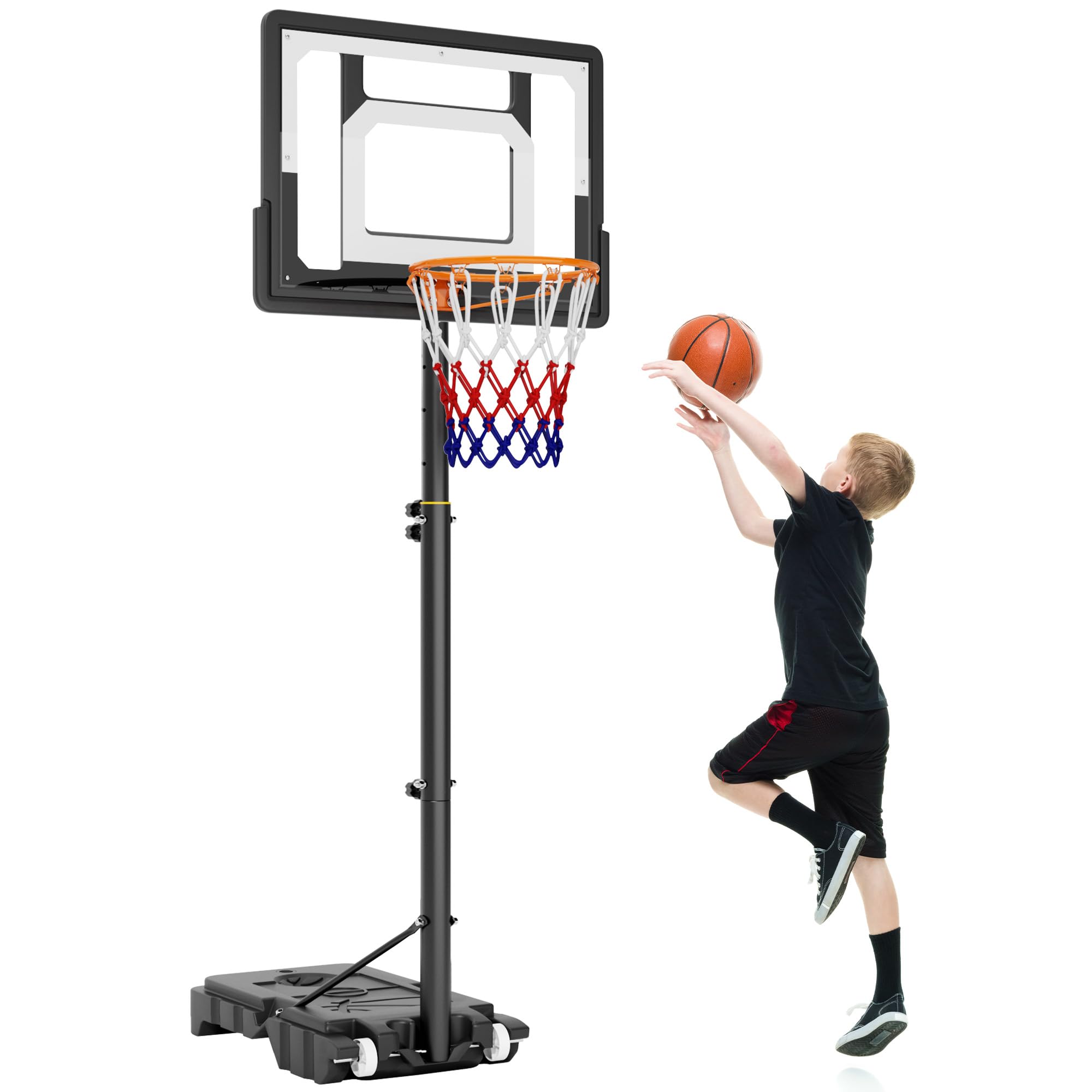 SogesHome Soporte de baloncesto ajustable en altura, canasta de baloncesto con soporte, canasta de baloncesto móvil para el jardín con ruedas, canasta de baloncesto rellenable con agua o arena