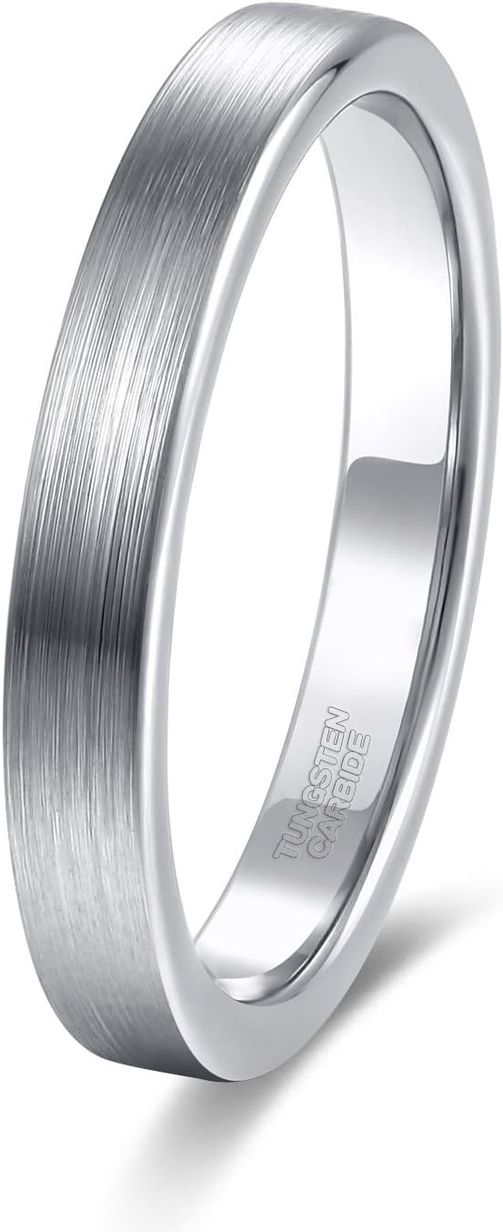 TRUMIUM 3mm 5mm Tungsten Rings for Women Mens Rose Gold/Silver Brushed Thin Engagement Wedding Band Comfort Fit Size 4-12
