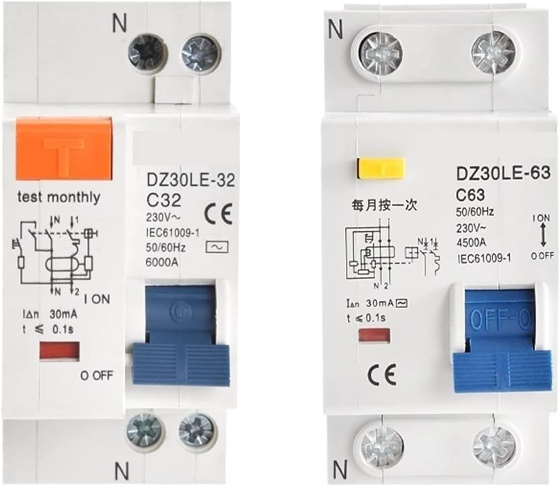 Circuit breakerDZ30LE AC RCCB 1P N 230V 32A 63A 30mA 6KA TPNL DPNL Earth Leakage Residual Current Circuit Breaker 1Pcs (Size : 1P N, Color : 25A) (Color : 32A, Size : 1P N)